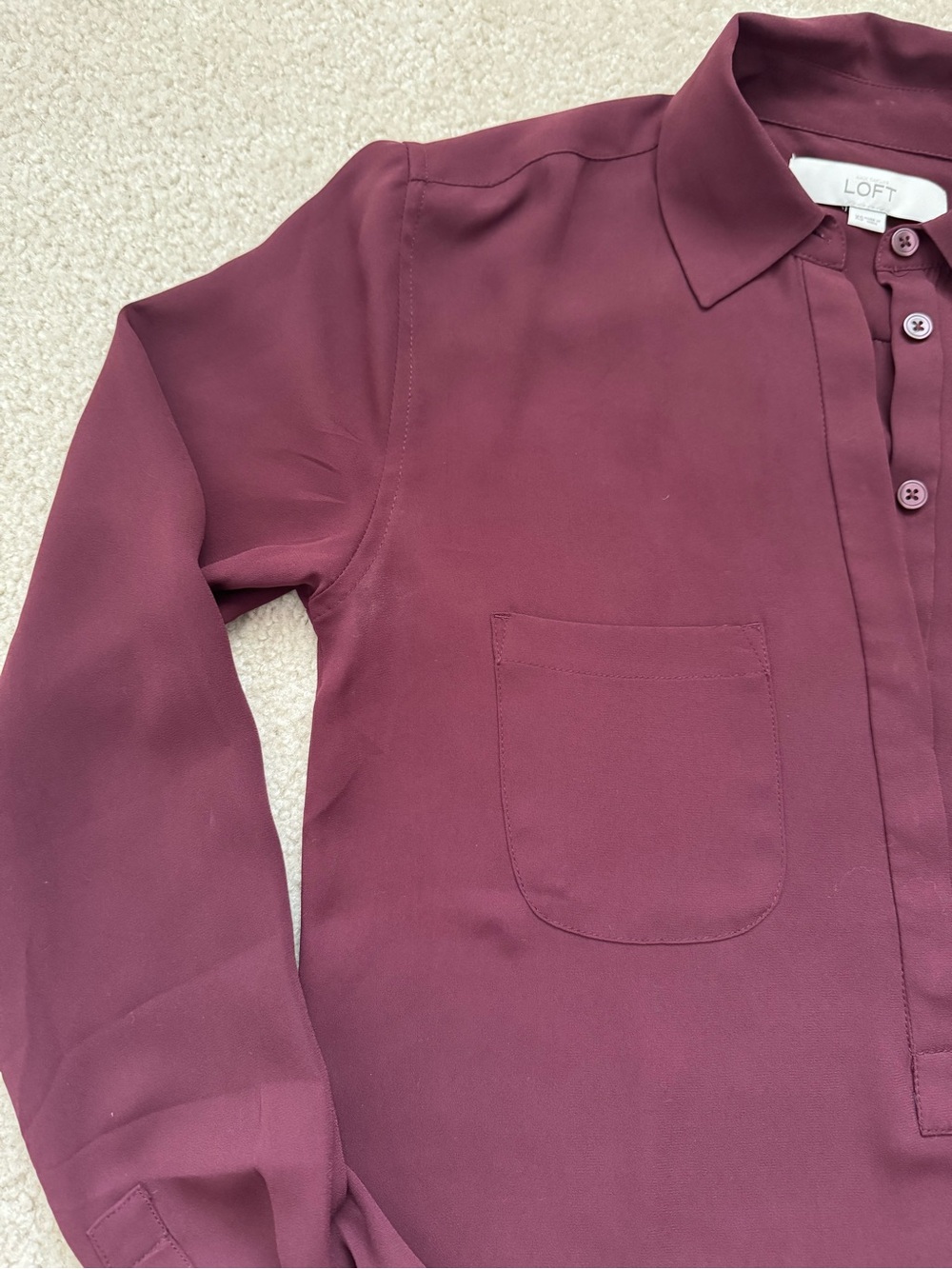 LOFT Burgundy Long Sleeve Popover Blouse - Picture 5 of 9